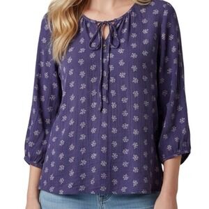 SONOMA Goods for Life Purple Floral Tie Neck 3/4 Sleeve Blouse Top Plus Size XL